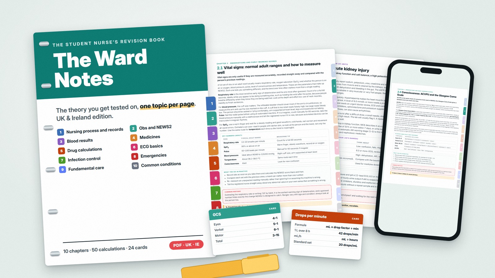 The Ward Notes – the revision book on a tablet and phone, with quick-reference cards